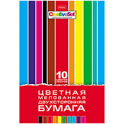 Цветная бумага двусторонняя А4, Hatber "Creative Set", 10л., 10цв., мелованная, в папке