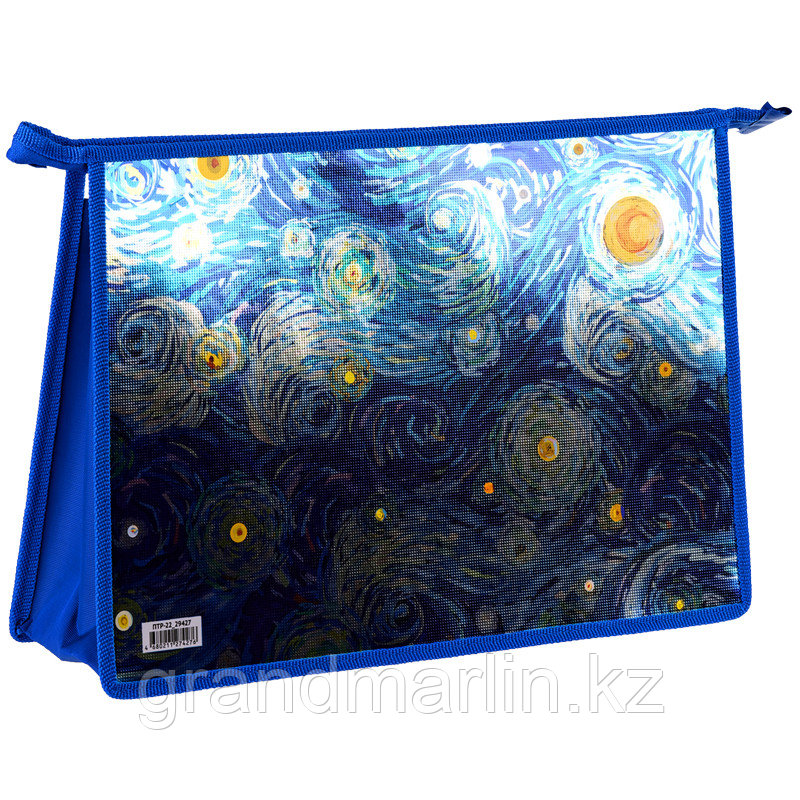 Папка для тетрадей 2 отделения, А4, ArtSpace "Van Gogh", пластик, фольга, на молнии, фото 1