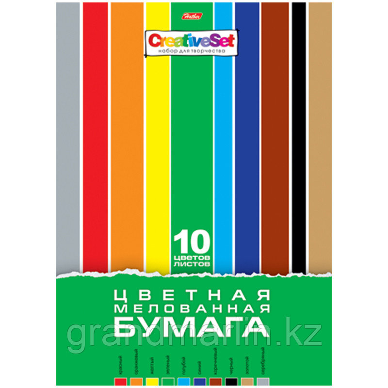 Цветная бумага A4, Hatber "Creative Set", 10л., 10цв., мелованная, в папке, фото 1