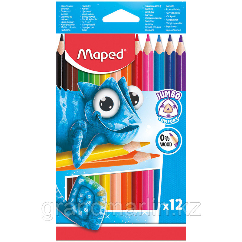 Карандаши цветные пластиковые Maped "Jumbo" 12цв., утолщен., трехгран., заточен., картон, европодвес