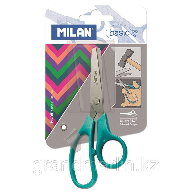 Ножницы детские Milan "Basic Colours" 13,4см, эргономичные ручки, ассорти, европодвес