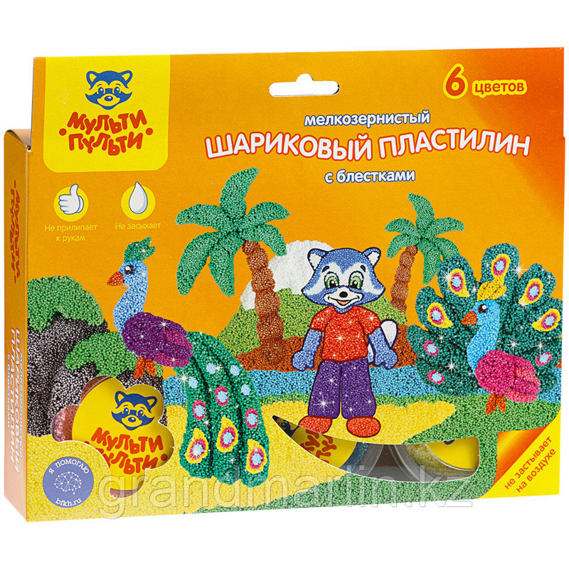 Пластилин шариковый Мульти-Пульти "Приключения Енота",06 цв., мелкозерн., незаст.,блестки,европодв., фото 1