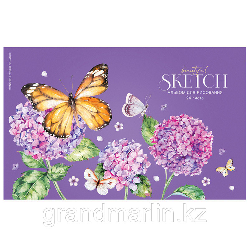 Альбом для рисования 24л., А4, на скрепке ArtSpace "Цветы. Бабочки в цветах", фото 1