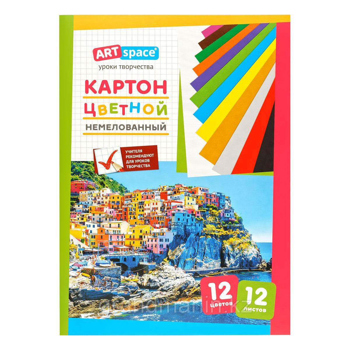 Картон цветной A4, ArtSpace, 12л., 12цв., немелованный, в папке, фото 1