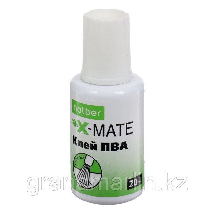 SКлей ПВА 20мл, Hatber X-Mate, с кисточкой