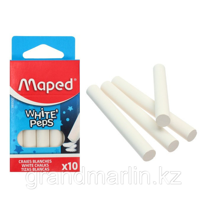 Мелки белые Maped White'Peps, в наборе 10 штук, круглые, специальная формула "без грязи" - фото 1 - id-p107474392