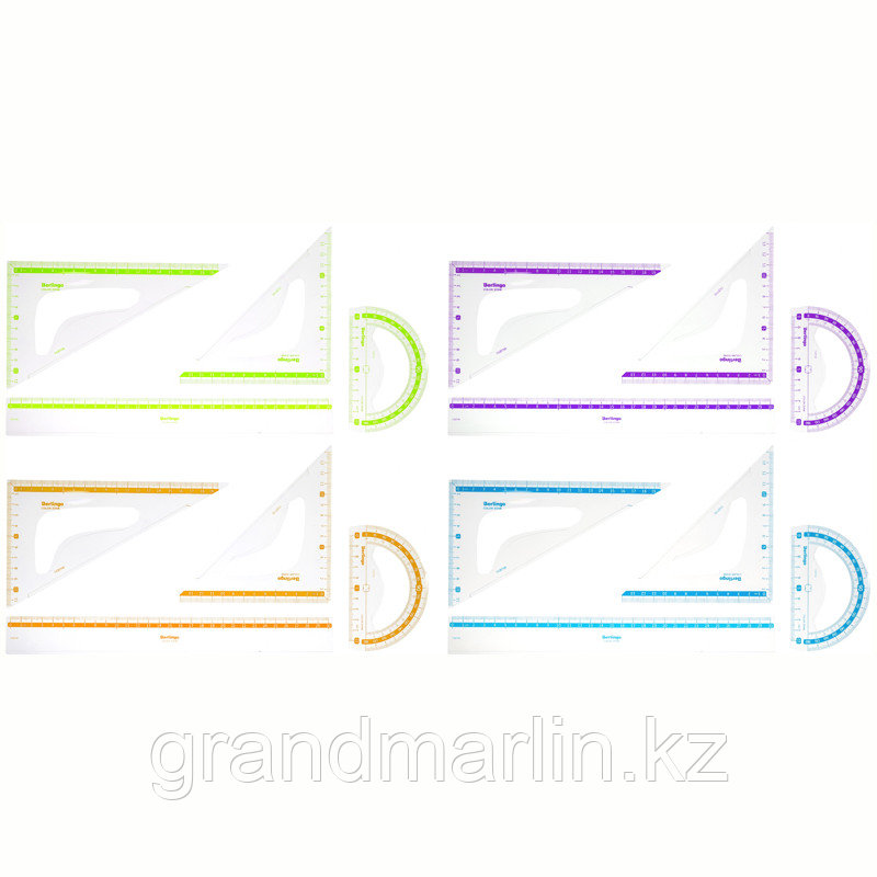 Набор чертежный большой Berlingo "Color" (треуг. 2шт, линейка 30см, транспортир), прозрачный, фото 1