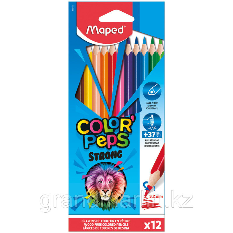 Карандаши цветные пластиковые Maped "Color'Peps Strong" 12цв.,трехран., заточен., картон, европодвес - фото 1 - id-p107474761