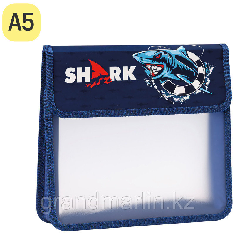 Папка для тетрадей 2 отделения А5 ArtSpace "Shark", пластик, на липучке - фото 2 - id-p107475121