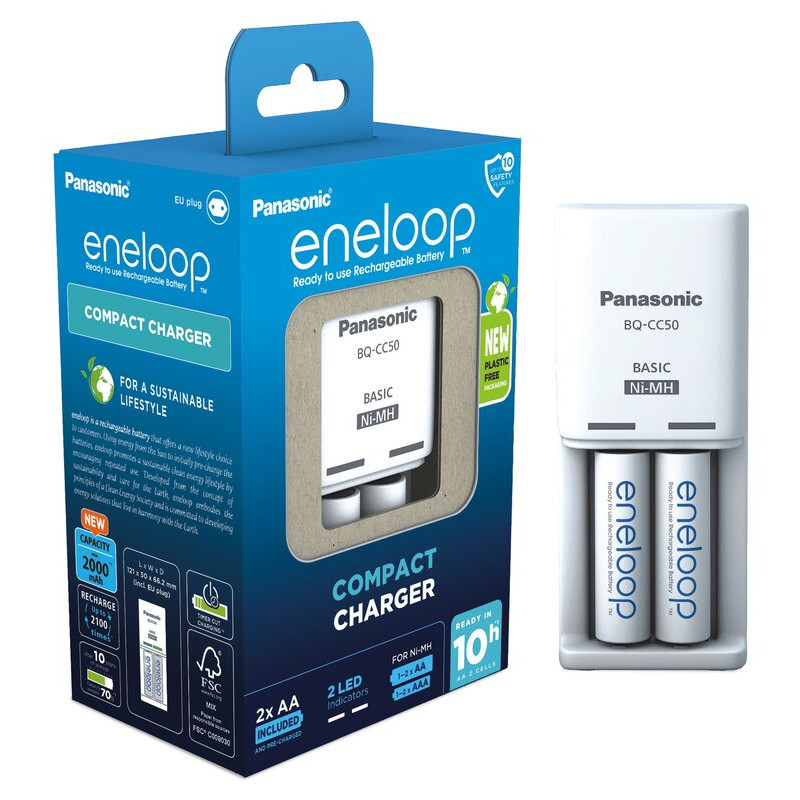 Зарядное устройство Panasonic Eneloop BQ-CC50 + 2 аккумулятора HR6/AA Eneloop 2000mAh - фото 1 - id-p107488875