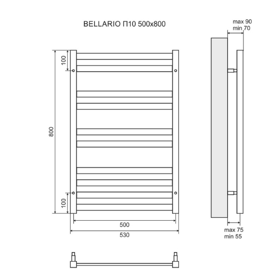 Полотенцесушитель электрический Lemark Bellario П10 LM68810EBL 500x800, левый/правый, черный - фото 3 - id-p107526167