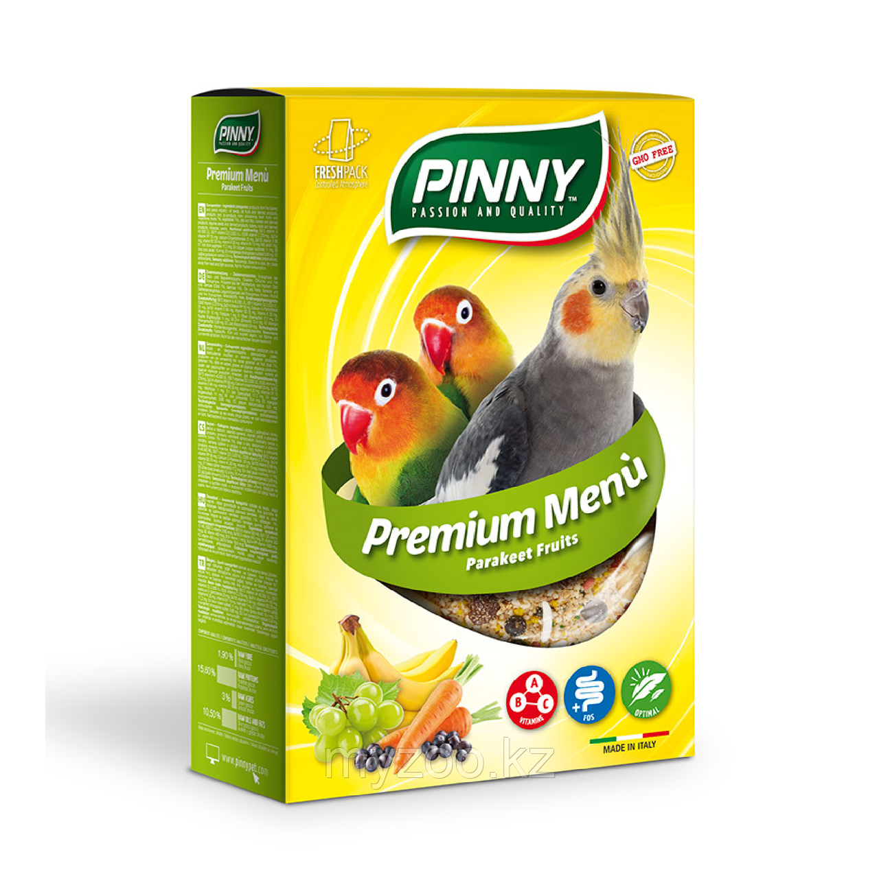 Pinny PREMIUM MENU PARAKEETS дополнительный корм для средних попугаев с фруктами и ягодами,800гр