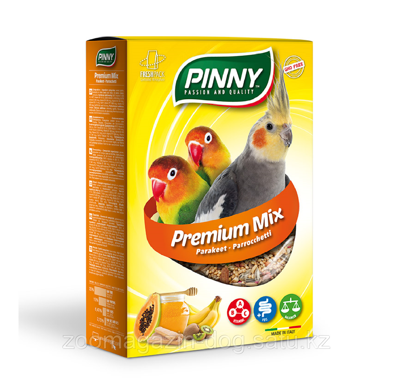 Pinny PREMIUM MIX PARAKEETS для маленьких и средних попугаев с фруктами и бисквитом,800гр