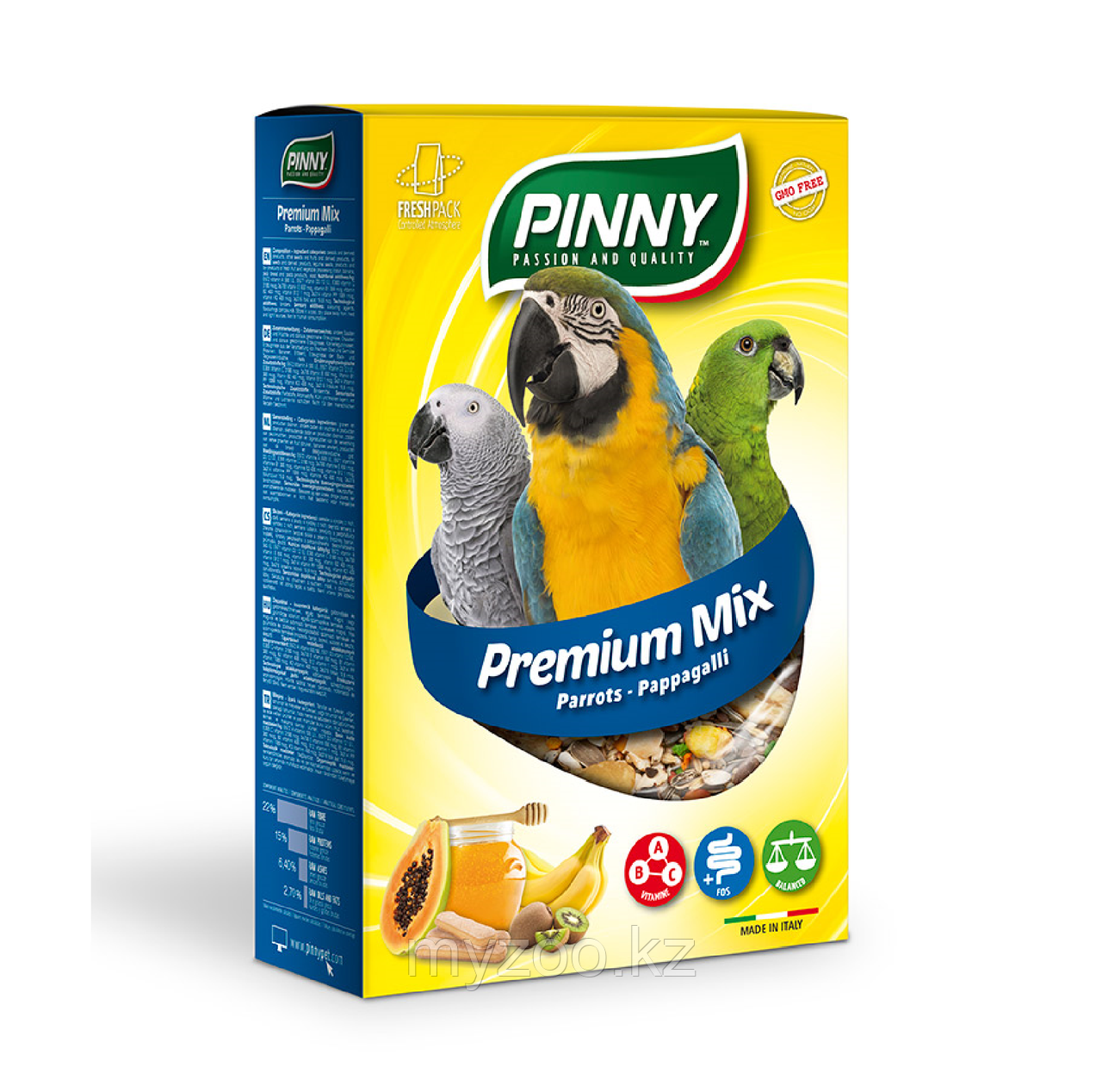 Pinny PREMIUM MIX PARROTS для средних и крупных попугаев с фруктами и бисквитом, 700гр - фото 1 - id-p107527838