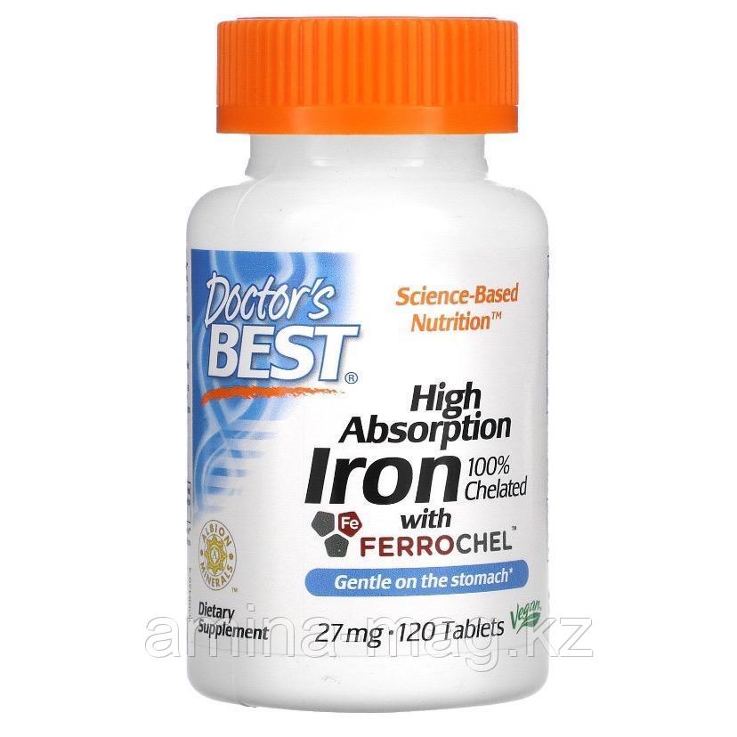 Легкоусвояемое железо с Ferrochel 27 мг (Doctor's Best) 120 таблеток, фото 1
