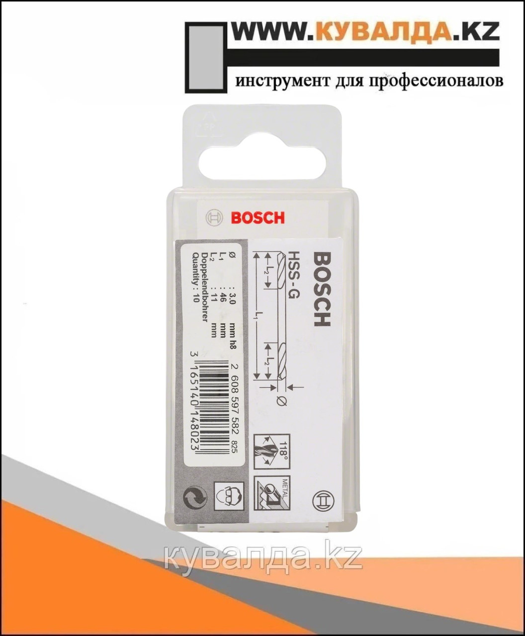 Двустороннее полированное сверло Bosch HSS 3.0x11x46 10шт