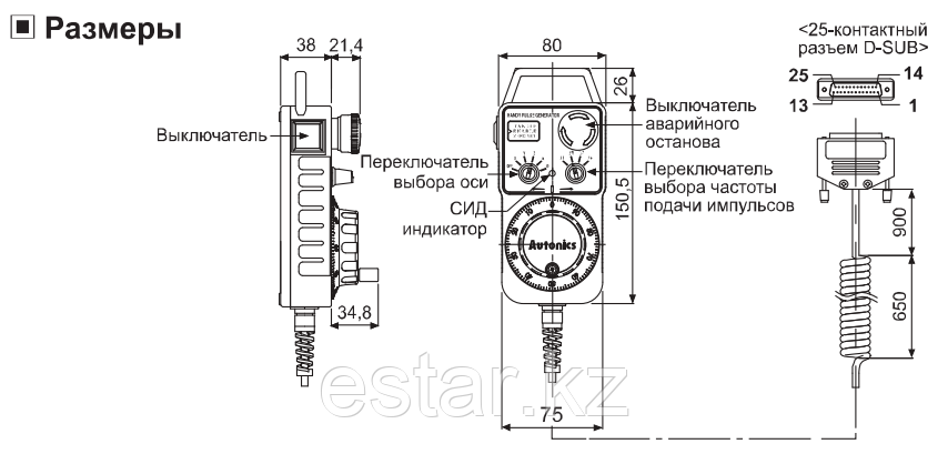 Переносной инкрементальный энкодер штурвал с рукояткой, ENHP-100-2-T-24, фото 2