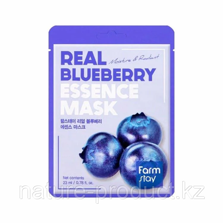 Тканевая маска с экстрактом черники Real Blueberry Essence Mask 23мл. Farm stay