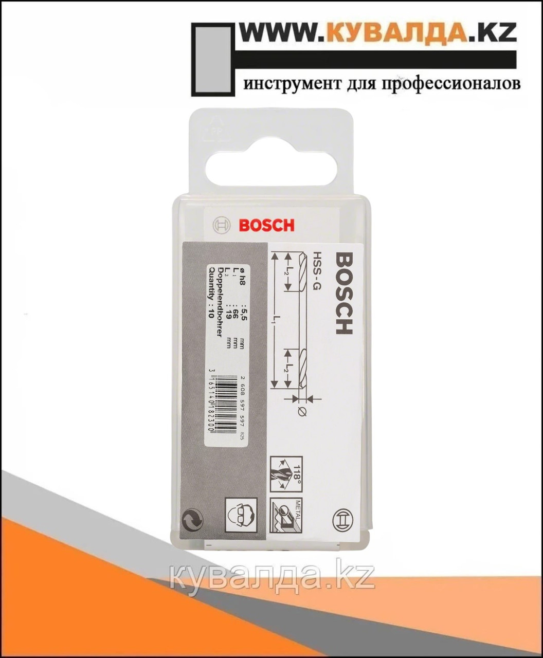 Двустороннее полированное сверло Bosch HSS 5.5x19x66 10шт