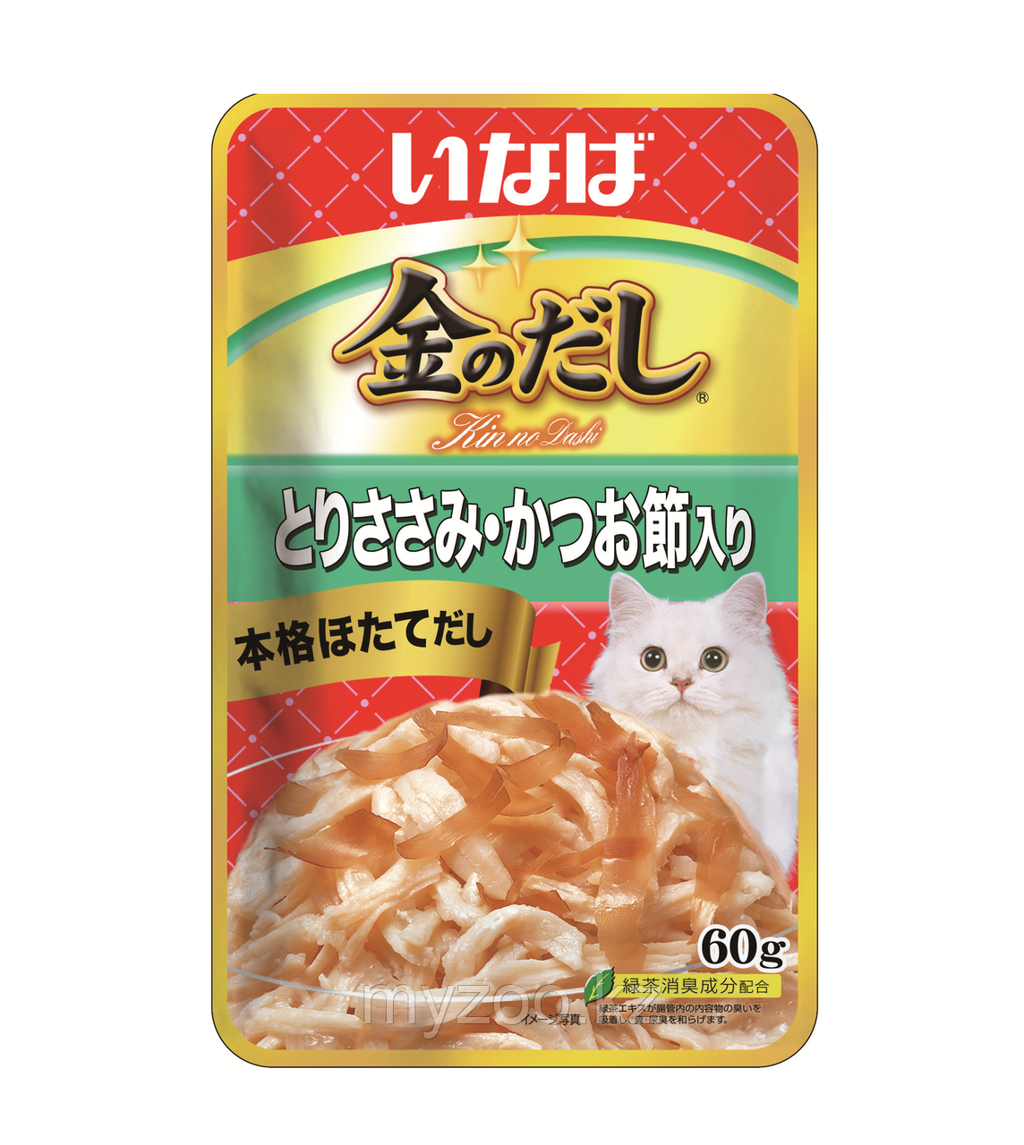 INABA КИННОДАСИ пауч для кошек куриное филе с кацуобуси в желе, 60гр
