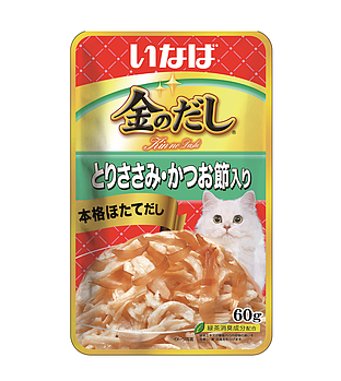 INABA КИННОДАСИ пауч для кошек куриное филе с кацуобуси в желе, 60гр