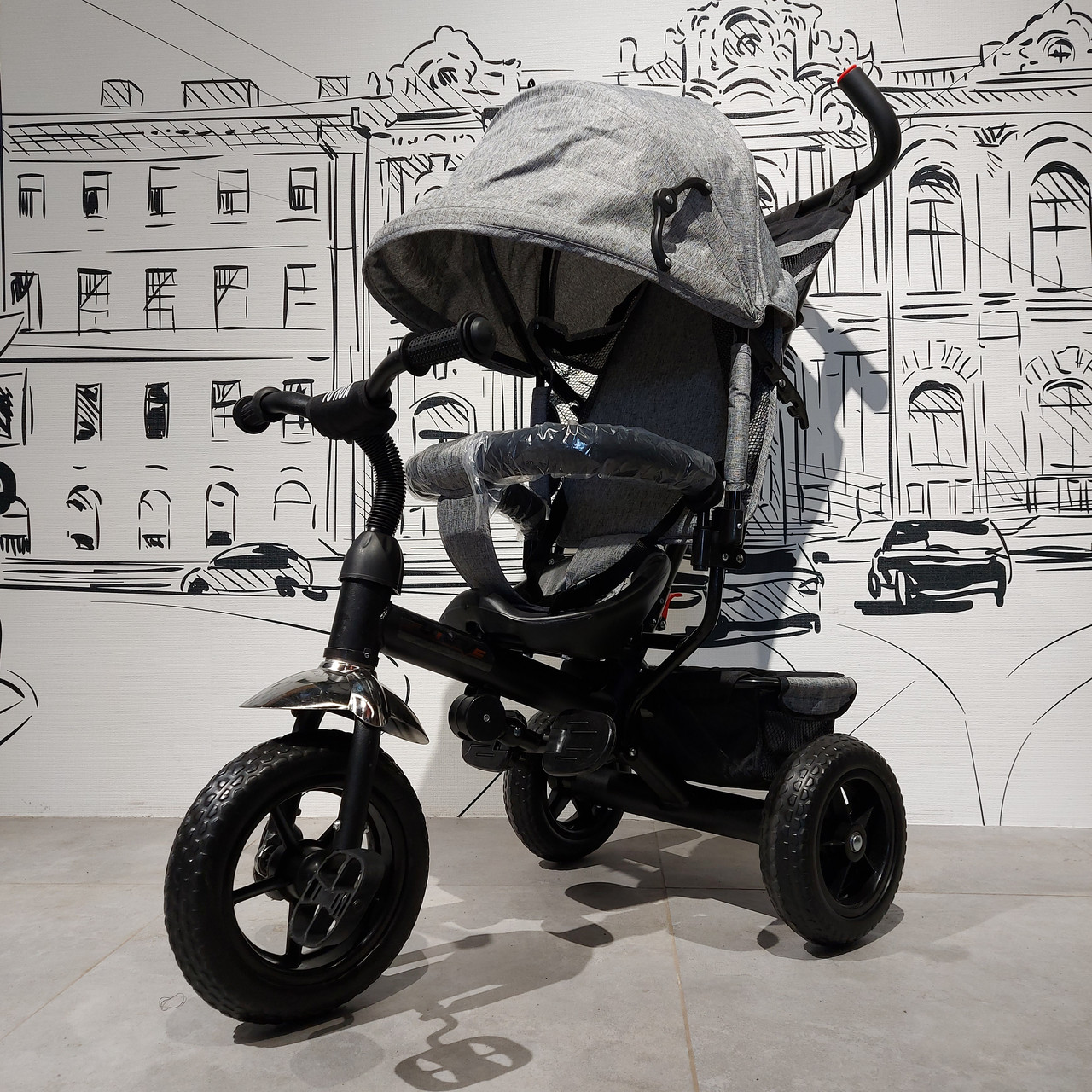 Детский трехколесный велосипед "Future" с родительской ручкой. Велоколяска. Серый. - фото 1 - id-p107535358