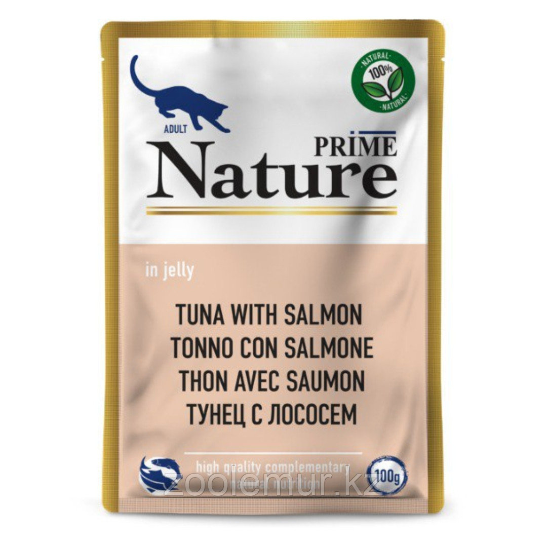 PRIME NATURE Пауч для кошек тунец с лососем в желе, 100 гр