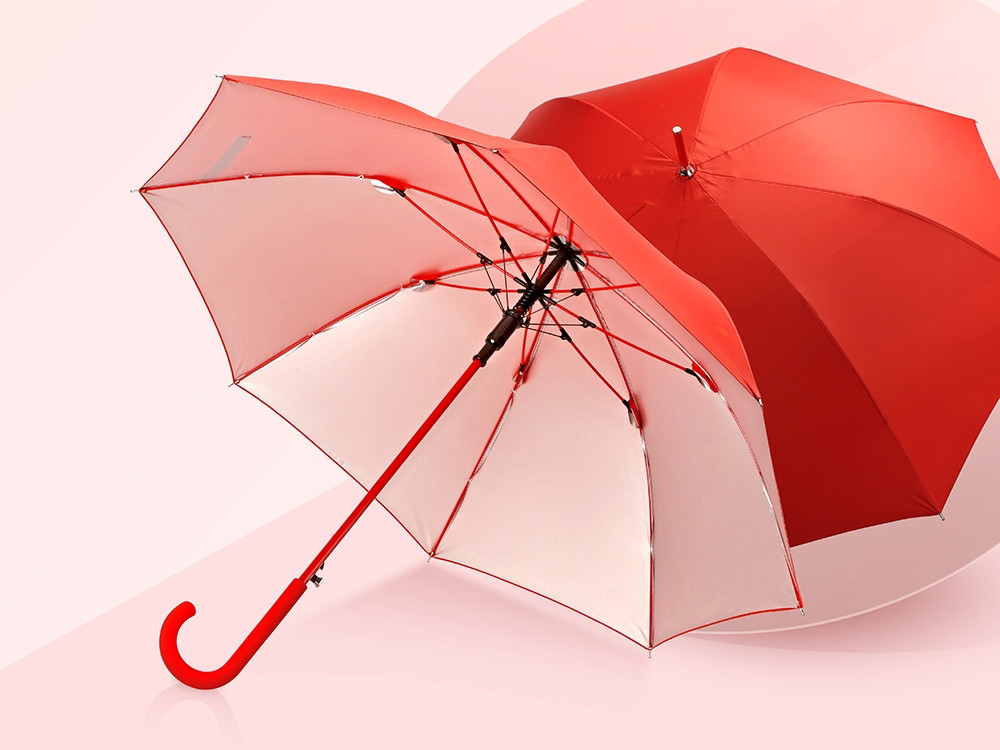 Зонт-трость Silver Color полуавтомат, красный/серебристый - фото 2 - id-p67615372