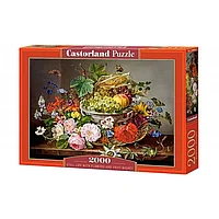 Пазл: Натюрморт с цветами и корзиной фруктов (2000 эл.) | Castorland Puzzle