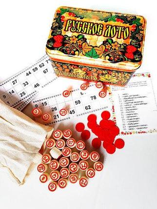 Настольная игра «Русское лото» с бочонками из дерева в подарочной жестяной коробке, фото 2