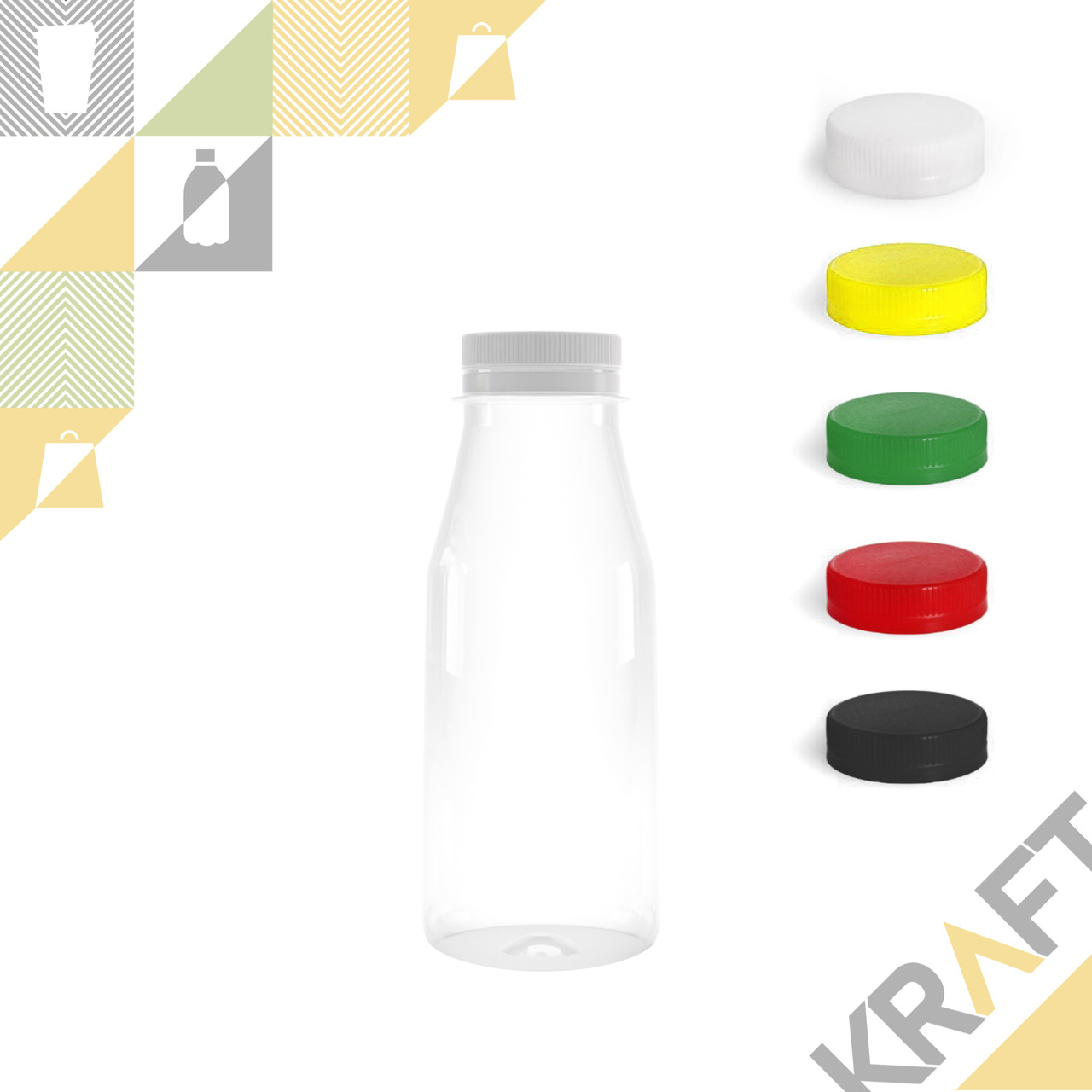 Бутылка ПЭТ 300мл, с широким горлом 38мм «Круглая Стандарт» (100шт/уп) (Цвет крышки на выбор)