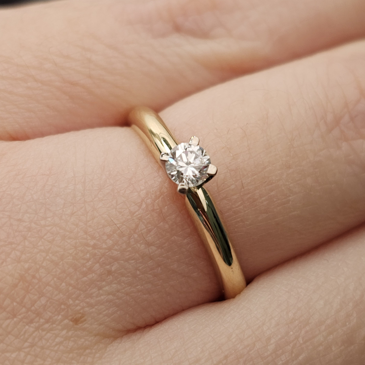 Золотое кольцо с бриллиантом 0.21Сt SI2/G G-Cut - фото 7 - id-p107422432