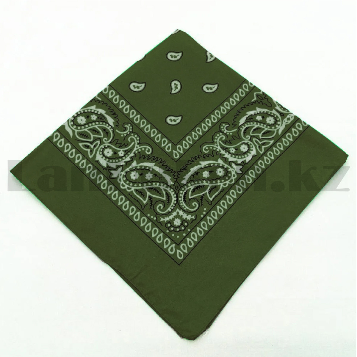 Бандана платок хлопковая с узором восточный огурец квадратная 53х53 см хаки - фото 4 - id-p107594570