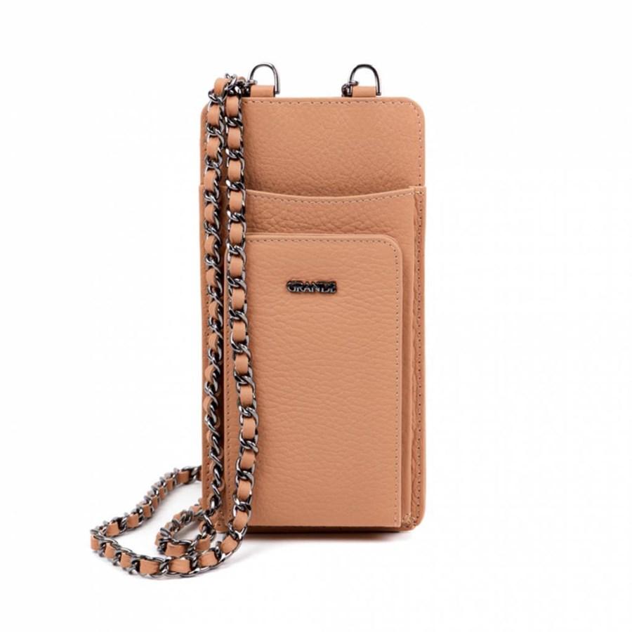 Женская кожаная сумочка для телефона с кардхолдером и отделением для купюр Grande 2783 (пудра)