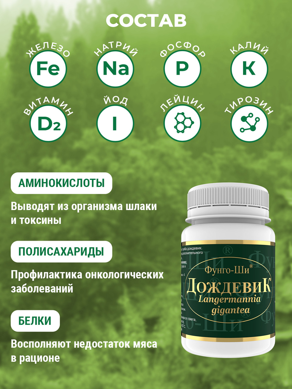 Натуральный грибной препарат Грибная аптека Дождевик для выведения токсинов, 60 капсул - фото 2 - id-p105245851