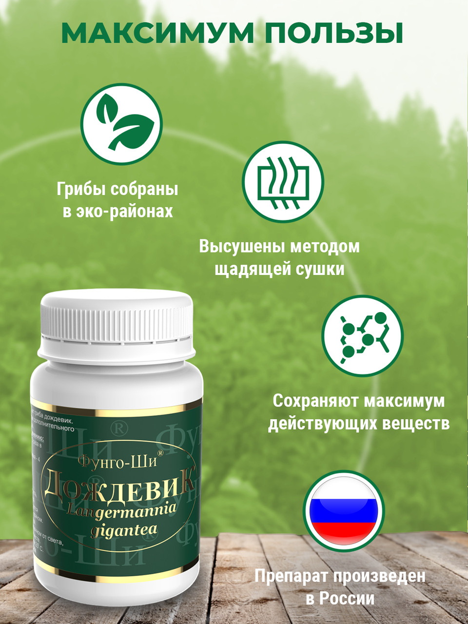 Натуральный грибной препарат Грибная аптека Дождевик для выведения токсинов, 60 капсул - фото 5 - id-p105245851