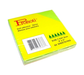 Бумага для заметок 75x75мм, 90л, самоклеющаяся, неоновая зеленая Pronoti