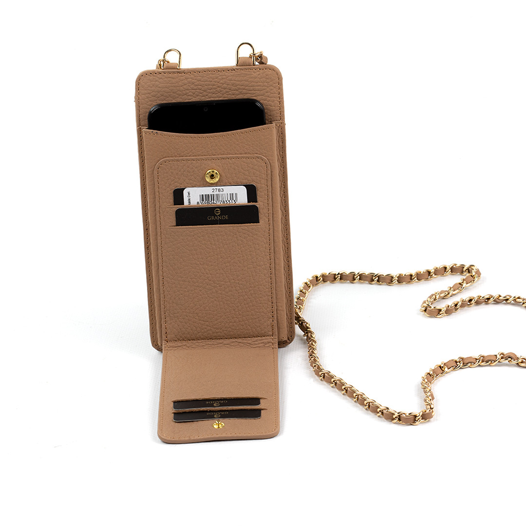 Женская кожаная сумочка для телефона с кардхолдером и отделением для купюр Grande 2783 (бисквит) - фото 2 - id-p107596240