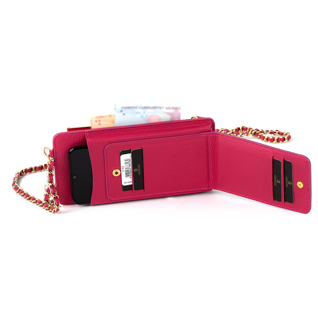 Женская кожаная сумочка для телефона с кардхолдером и отделением для купюр Grande 2783 (помадный) - фото 3 - id-p107596248