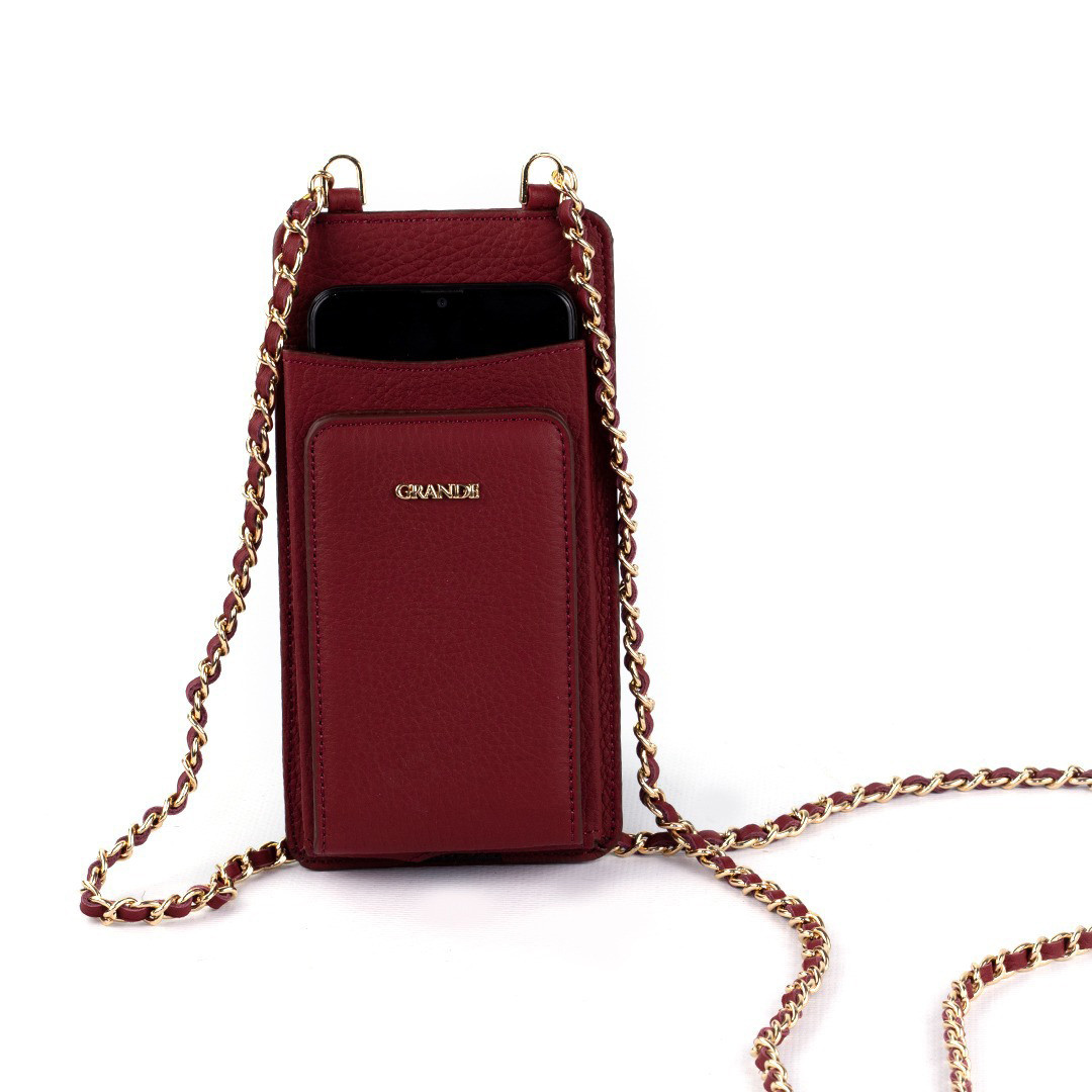 Женская кожаная сумочка для телефона с кардхолдером и отделением для купюр Grande 2783 (бордовый) - фото 1 - id-p107596255