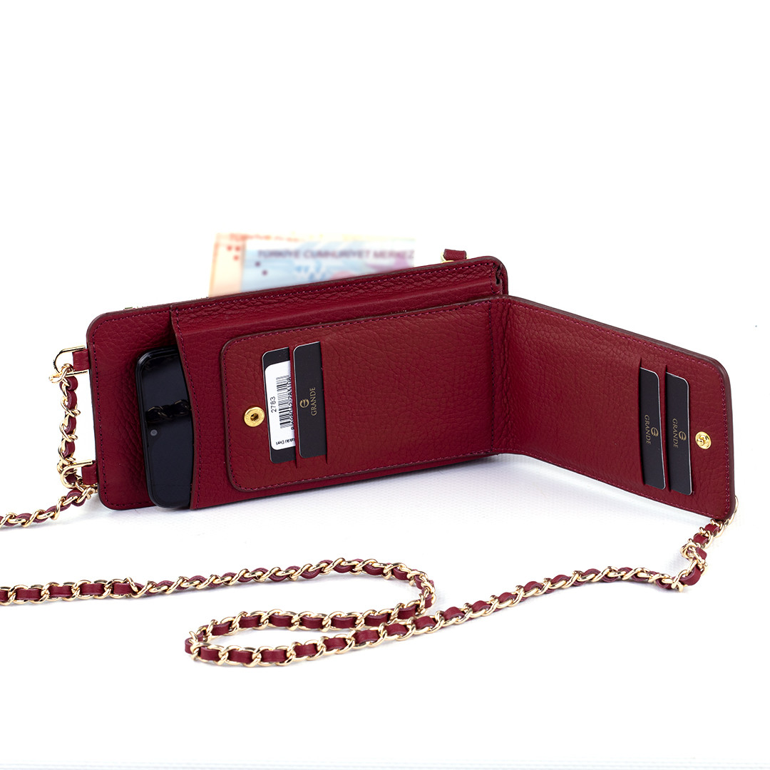 Женская кожаная сумочка для телефона с кардхолдером и отделением для купюр Grande 2783 (бордовый) - фото 3 - id-p107596255