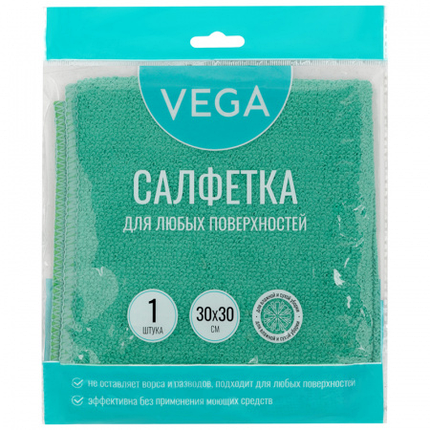 Салфетка для уборки Vega, микрофибра, 30*30см, 1шт., европодвес, фото 2