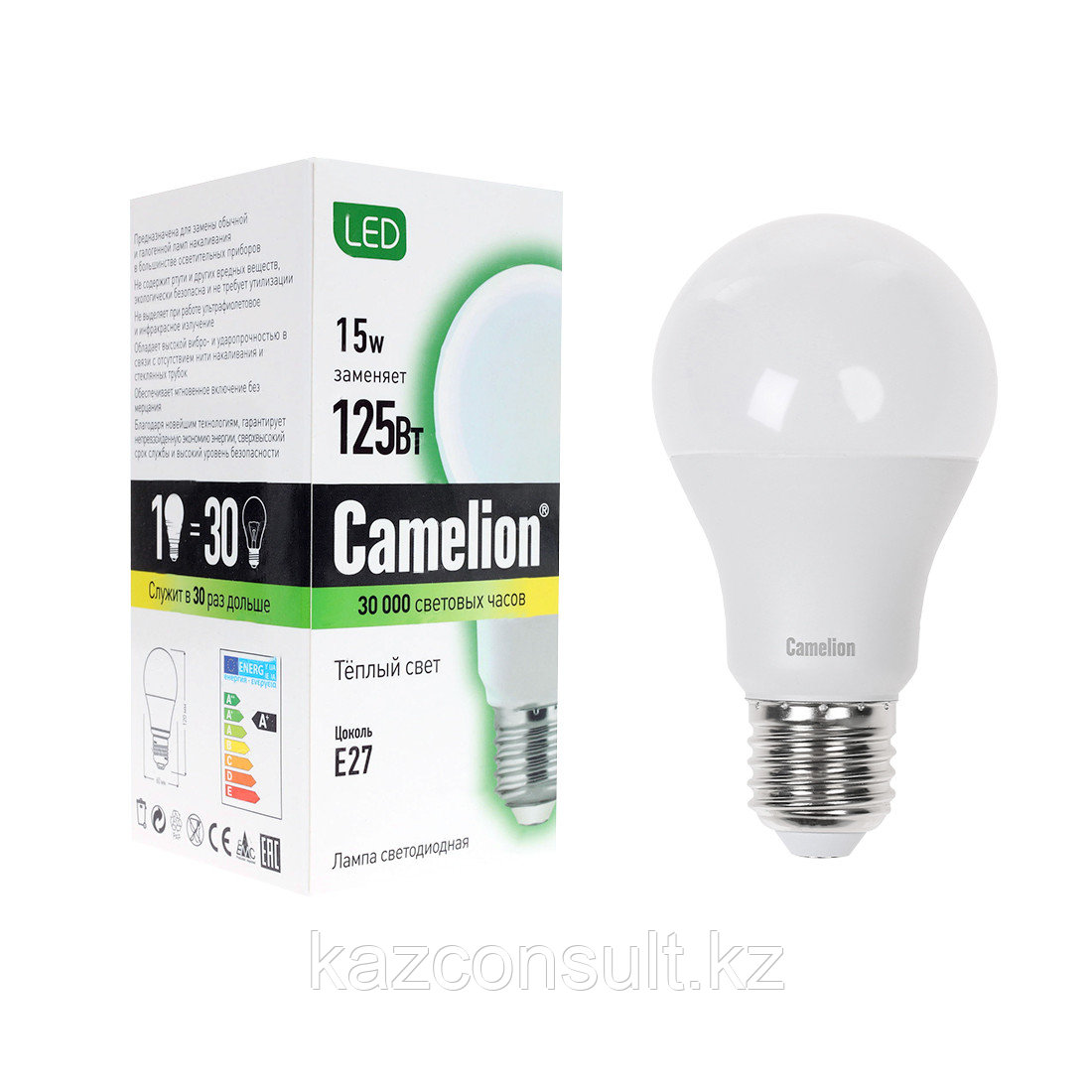 Эл. лампа светодиодная Camelion LED15-A60/830/E27, Тёплый - фото 1 - id-p107598202