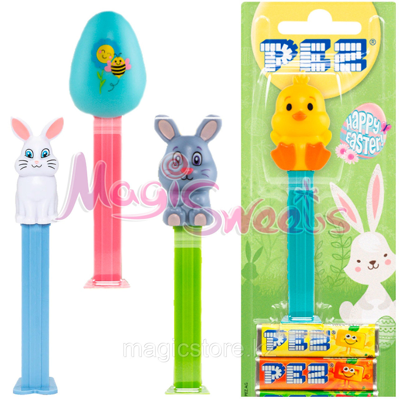 PEZ Конфеты с игрушкой 2 в 1 "Зайчики и циплята" 17 гр. / Упаковка 12 шт. / Венгрия