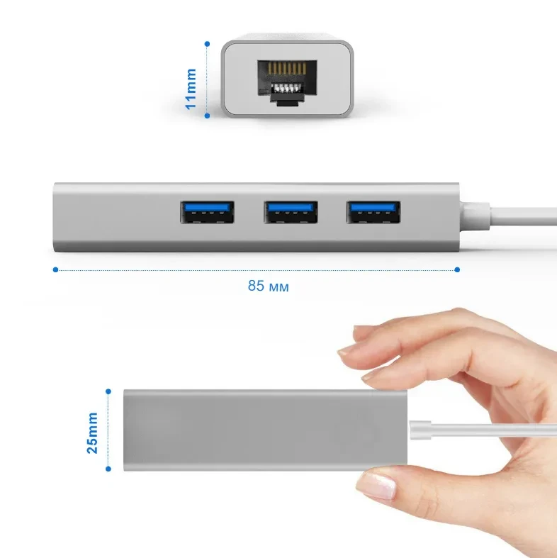 USB Type-c LAN(RJ45 100m) 3 USB Hub - фото 3 - id-p103671159