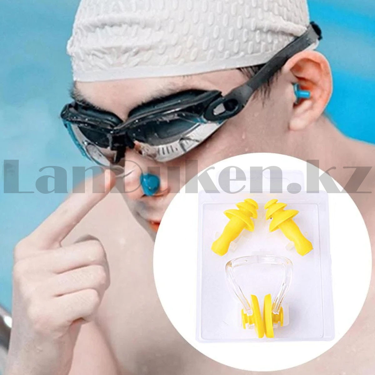 Комплект беруши и зажим для плавания Yongbo силиконовые желтые - фото 1 - id-p107618085