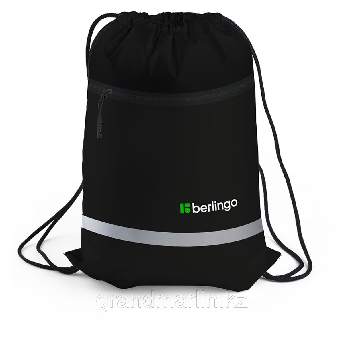 Мешок для обуви 1 отделение Berlingo "Basic black", 360*460мм, светоотражающая лента, карман на молн - фото 2 - id-p107607131