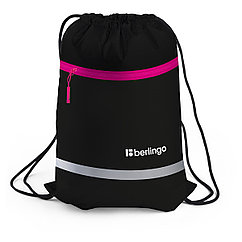 Мешок для обуви 1 отделение Berlingo "Basic pink", 360*460мм, светоотражающая лента, карман на молни