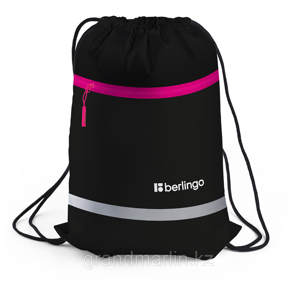 Мешок для обуви 1 отделение Berlingo "Basic pink", 360*460мм, светоотражающая лента, карман на молни - фото 1 - id-p107607133