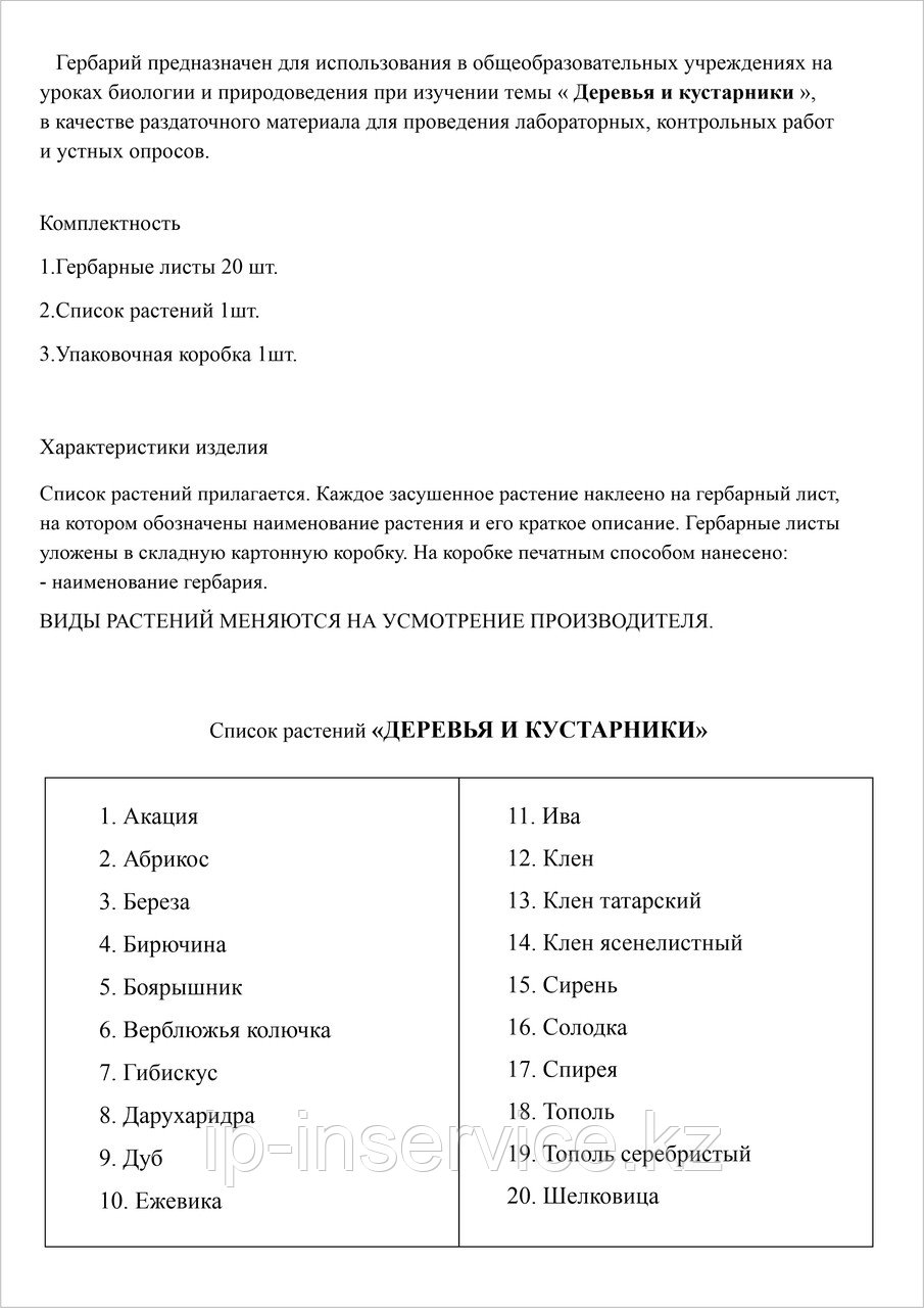 Гербарий Деревья и Кустарники
